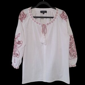 RD & koko Embroidered Tunic Top - Large - White/Red - Lightly Used